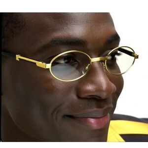 Retro‎ Oval 90s Metal Sunglasses Men Gold Clear Glasses 2025 Trendy Chic Narrow